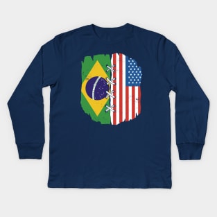 Proud Brazilian American Heritage // Brazil & USA Flags Kids Long Sleeve T-Shirt